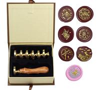 ANBOSE Kit de Tampons de Cire pour Animaux - 7 Têtes en Laiton Amovibles et 1 Manche en Bois - Pour Cartes d'Invitations