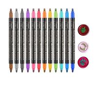 ANBOSE - Lot de 12 marqueurs de couleur métallique à double extrémité pour décoration de cire à cacheter - Stylos de cire de qualité supérieure pour cachet de cire de mariage - Compatible avec toutes