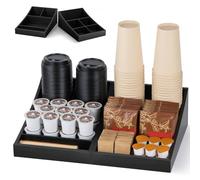 ANBOXIT Organisateur de Station de Café pour Comptoir, Plateau de Service de Condiments, Organisateur de Bar à Café pour Maison, Bureau et Salle de Pause - Bois, Noir, 9 Compartiments, Deux-en-Un