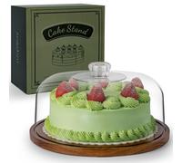 ANBOXIT Presentoir a Gateau Sur Pied, Support Gâteau en Bois d’ Acacia, Cloche à Gâteau en Acrylique, Présentoir à Gâteau avec Dôme - Plat