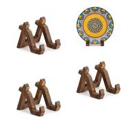 ANBOXIT Support Assiette Decorative en Bois - 10,2 cm, Porte Assiette | 3 Pièces, Porte Assiette de Table, Presentoir Cadre Photo, Petit Chevale