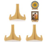 ANBOXIT Supports Assiettes Decorative, Supports à Assiettes 6 Pouces, Support Cadre Photo en Bambou, Chevalets de Table, Support Décoratif pour Plat, Assiette, Livre, Photo, Plaque (3 Pièce)