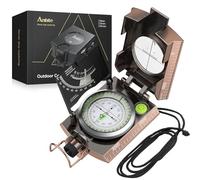 Anbte Boussole de Randonnée avec Cliniomètre Boussole Militaire Professionnelle avec Sac de Transport pour Chasse, Camping, Activités de Plein Air - Bronze Rouge