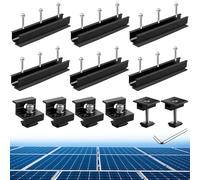 Anbte Kit de 12 Fixations en Aluminium pour Panneaux Solaires | 6 Rails Courts de 200mm, 4 Pinces d'Extrémité en Z et 2 Pinces Centrales Supports en T, pour 30/35mm Panneau Solaire, Noir