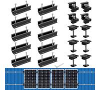 Anbte Kit de Fixation pour Panneau Solaire, 10 Rails Courts Aluminium 120mm, 6 Pinces Centrales 30/35MM + 4 Pinces d’Extrémité 30/35MM + 1 e Serrage, Adapté à 4 Panneaux Solaires (Noir)