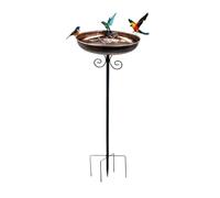 ANBTUKJ Petit bain d'oiseaux en cuivre avec piquet, bol vintage, support stable à 5 griffes, assemblage facile, design peu profond pour oiseaux, 25 cm