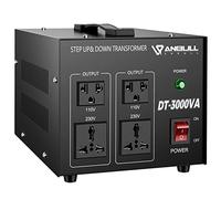 Anbull DT-3000W Transformateur 230V⇄110V Convertisseur de tension | Torique à bobinage en cuivre Protection anti-surcharge intégrée - Sans fusible 2 prises US 110V + 2 prises EU 230V