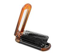 Ancable Brosse à Cheveux Pliable avec Miroir Compact Format de Poche pour Voyage Voiture Sac de Gym Porte-monnaie Ambre