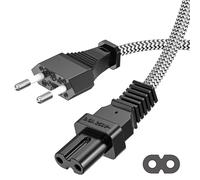 Ancable Câble d'alimentation Euro C7 de 2 m, avec gaine tressée en nylon pour TV et consoles, certifié VDE, fiche d'alimentation vers prise Euro 8, compatible avec PS4, PS5, radio TV
