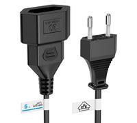 Ancable - Câble d'extension plat - 5 m - Certifié VDE - Fiche européenne type C vers prise européenne - Pour TV, moniteur, appareils ménagers, noir
