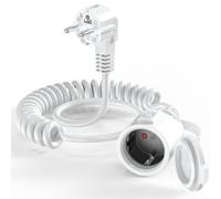 Ancable Rallonge spiralée, 2 m, avec contact de protection, avec capuchon étanche, extensible de 0,6 à 2 m, 3 x 1,0 mm², IP44, 250 V/16 A, blanc