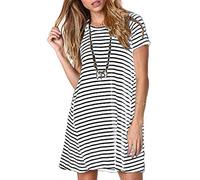 Ancapelion Robe t-shirt ample décontractée à manches courtes pour femme, 3 bandes Blanc, XXL