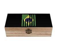 Anceky Boîtes décoratives en bois avec drapeau du Brésil et des États-Unis, boîte de rangement avec couvercle à charnière et fermoir, organisateur de bijoux
