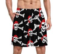 Anceky Boxer de Pyjama en Satin pour Homme, Motif tête de Mort, os croisés, Drapeau Pirate, Sensation de Soie, sous-vêtement de détente