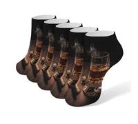 Anceky Chaussettes basses rembourrées Cigar & Whiskey, style running, compression, avec maintien de la cheville, pour hommes et femmes (5 paires)