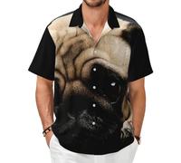 Anceky Chemises à Manches Courtes pour Hommes, boutonnées, avec Un Adorable Carlin couché et l'air timide, Style Plage. Blouses avec Poches.