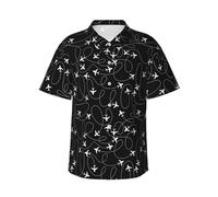 Anceky Chemises à Manches Courtes pour Hommes, boutonnées, Blanches et Noires, Motif itinéraires aériens, Style hawaïen, Style Plage.