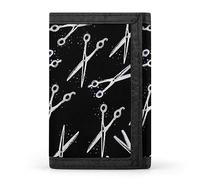 Anceky Ciseaux de Coiffure sans Couture sur Portefeuille Noir à Trois Volets, Porte-Monnaie élé avec Porte-clés, Porte-Cartes de crédit pour factures, reçus, Femmes et Hommes 12,7 x 8,4 x 5,1 cm