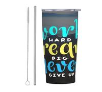 Anceky Citations de motivation : « N'abandonnez jamais », gobelet isotherme en acier inoxydable de 590 ml, bouteille d'eau, tasse à café avec couvercle et paille.