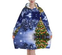 Anceky Couverture à capuche en peluche Christmas Tree1, vêtement d'intérieur confortable en flanelle anti-boulochage avec poche kangourou pour temps froid