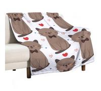 Anceky Couverture en Flanelle Douce, légère et Chaude, Motif Chat et cœur, Marron, Toutes Saisons, pour lit, Chaise, Voiture, canapé, Chambre à Coucher, Voyage, Lavable en Machine, 76 x 101 cm
