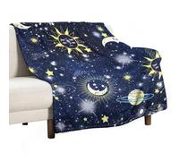 Anceky Couverture en Flanelle Douce, légère et Chaude, Motif Ciel étoilé, Lune et Soleil, Toutes Saisons, pour lit, Chaise, Voiture, canapé, Chambre à Coucher, Voyage, Lavable en Machine, 76 x 101 cm
