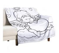 Anceky Couverture en Flanelle Douce, légère et Chaude, Motif Cupidon avec Un Grand cœur, Toutes Saisons, pour lit, Chaise, Voiture, canapé, Chambre à Coucher, Voyage, Lavable en Machine, 76 x 101 cm