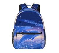 Anceky Deux dauphins bondissant hors de l'océan, des étoiles dans le ciel. Sac à dos de voyage, sac à dos pour ordinateur portable, sac à dos décontracté pour hommes et femmes.