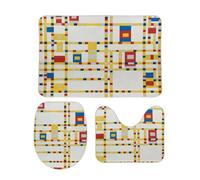 Anceky Ensemble de Tapis de Bain 3 pièces Piet Mondrian Boogie York City aux Motifs Abstraits et colorés, Tapis de Toilette antidérapant et Absorbant, Tapis de Douche, spécial Salle de Bain.