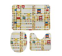 Anceky Ensemble de Tapis de Bain 3 pièces Piet Mondrian Boogie York City aux Motifs Abstraits et colorés, Tapis de Toilette antidérapant et Absorbant, Tapis de Douche, spécial Salle de Bain.