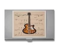 Anceky Étui pour Cartes de Visite en métal avec Boucle, Motif Guitare Musicale, Porte-Cartes de Visite Fin pour Hommes et Femmes