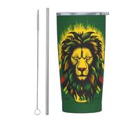 Anceky Gobelet isotherme en acier inoxydable avec couvercle et paille, motif rasta jamaïcain, lion de Juda, 59 cl