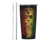 Anceky Gobelet isotherme en acier inoxydable avec couvercle et paille, motif rasta jamaïcain, lion de Juda, 59 cl
