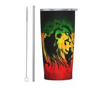 Anceky Gobelet isotherme en acier inoxydable avec drapeau du lion jamaïcain, bouteille d'eau de 590 ml, tasse à café avec couvercle et paille