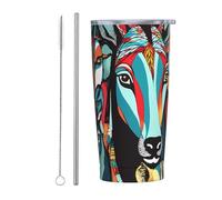Anceky Gobelet isotherme en acier inoxydable avec motif cheval artistique abstrait, 590 ml, bouteille d'eau, tasse à café avec couvercle et paille