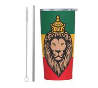 Anceky Gobelet isotherme en acier inoxydable avec motif drapeau jamaïcain, rasta, reggae, lion de Juda, bouteille d'eau de 59 cl, tasse à café avec couvercle et paille