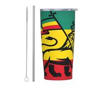 Anceky Gobelet isotherme en acier inoxydable avec motif drapeau jamaïcain, rasta, reggae, lion de Juda, bouteille d'eau de 59 cl, tasse à café avec couvercle et paille