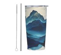 Anceky Gobelet isotherme en acier inoxydable Blue Mountain de 590 ml avec couvercle et paille