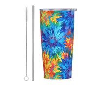 Anceky Gobelet isotherme en acier inoxydable coloré avec motif tie-dye psychédélique, 590 ml, bouteille d'eau, tasse à café avec couvercle et paille