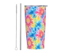 Anceky Gobelet isotherme en acier inoxydable coloré avec motif tie-dye psychédélique, 590 ml, bouteille d'eau, tasse à café avec couvercle et paille