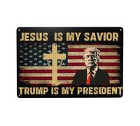 Anceky Jésus est mon sauveur Trump est mon président Plaque en étain Trump 2024 pour président Plaque en métal Décor 8x12 po Art mural Décor