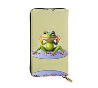 Anceky La Grenouille drôle Faisant du Yoga Portefeuille en Cuir à Fermeture éclair, Pochette de 7,5 * 4,1 Pouces de Long, Plusieurs Compartiments et Grande capacité