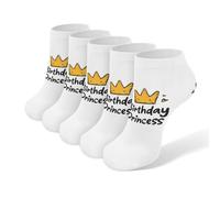 Anceky Lot de 5 paires de chaussettes basses invisibles pour homme et femme Motif princesse d'anniversaire