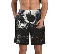 Anceky Maillots de Bain pour Hommes, Shorts de Planche, Shorts de Plage, Maillots de Bain, Squelette, crâne, Musique, Heavy Metal