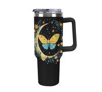 Anceky Moon-Moth Gobelet de voyage avec poignée, 40 oz, grande capacité, style voiture, noir