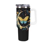 Anceky Moon-Moth Gobelet de voyage avec poignée, grande capacité, style voiture, 40 oz, blanc