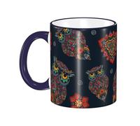 Anceky Mug à café en céramique avec anse, décoré d'un hibou coloré, de fleurs et d'un mandala. Convient aux femmes et aux hommes.