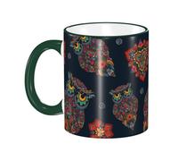 Anceky Mug à café en céramique avec anse, décoré d'un hibou coloré, de fleurs et d'un mandala. Convient aux femmes et aux hommes.