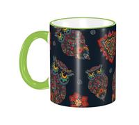 Anceky Mug à café en céramique avec anse, décoré d'un hibou coloré, de fleurs et d'un mandala. Convient aux femmes et aux hommes.