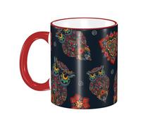 Anceky Mug à café en céramique avec anse, décoré d'un hibou coloré, de fleurs et d'un mandala. Convient aux femmes et aux hommes.